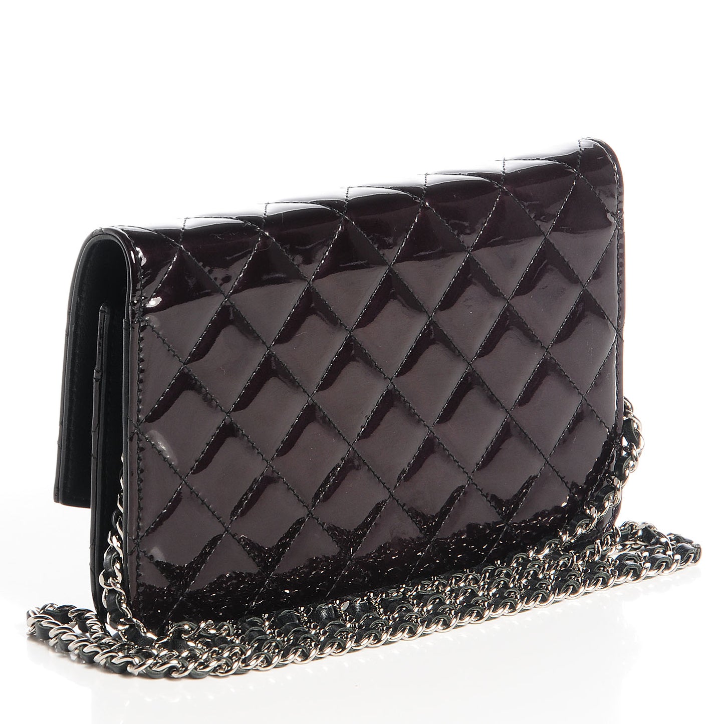Patent Quilted Brilliant Wallet On Chain WOC Bordeaux Clair