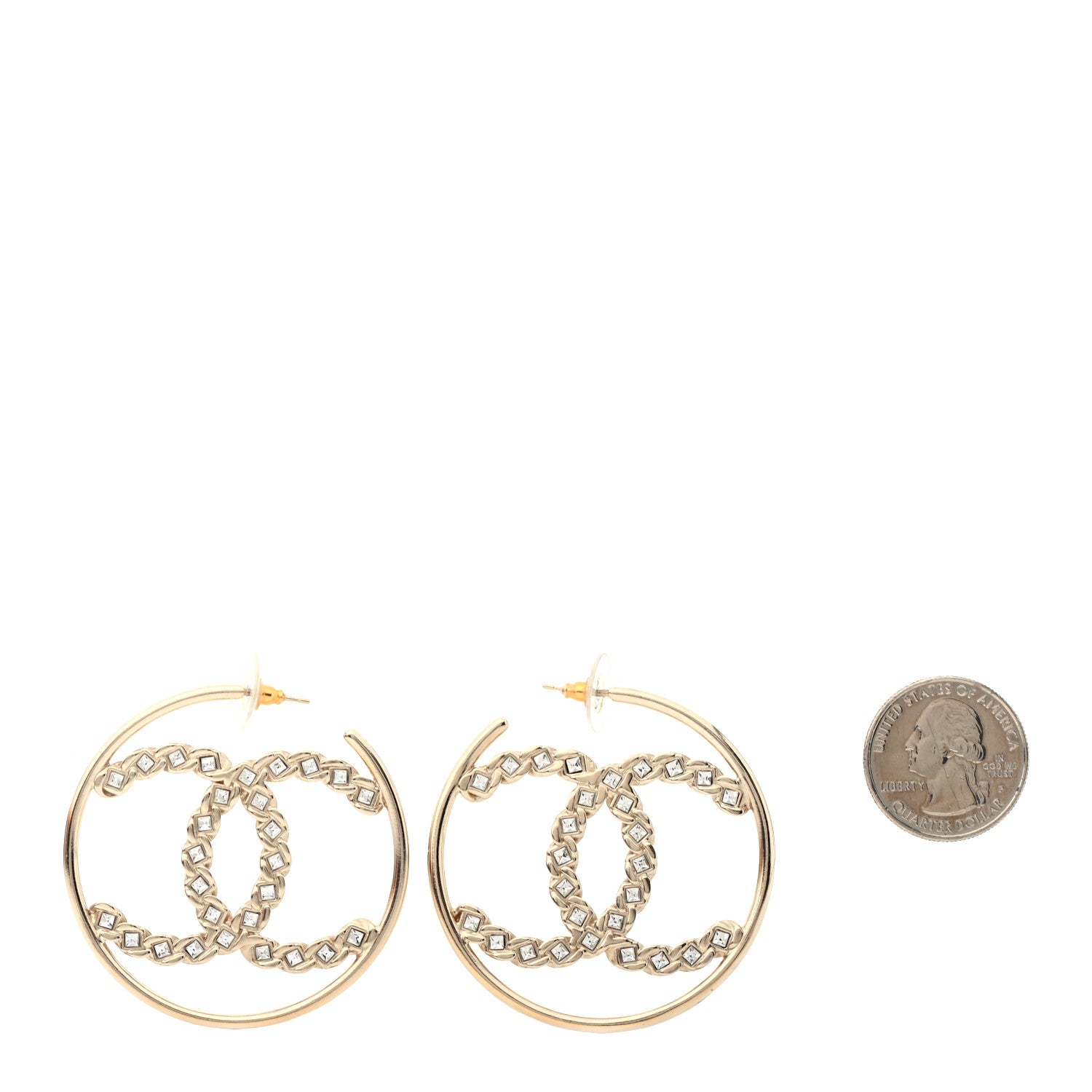 Chanel Crystal High Society CC Hoop Earrings Gold 2 of 4