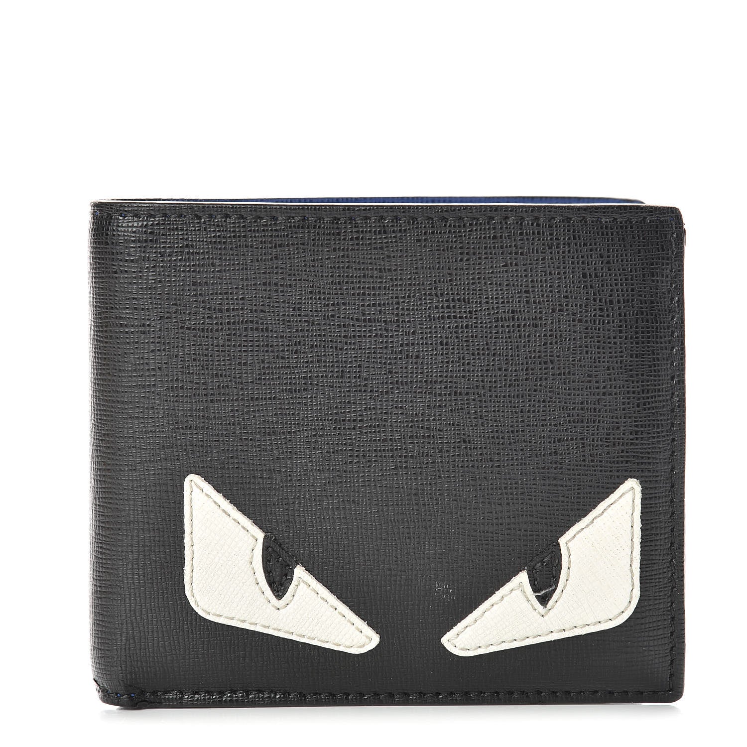 Fendi Vitello Elite Monster Eyes Inlay Bi-Fold Wallet Asfalto Blue