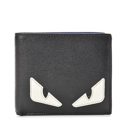 Fendi Vitello Elite Monster Eyes Inlay Bi-Fold Wallet Asfalto Blue 1 of 9