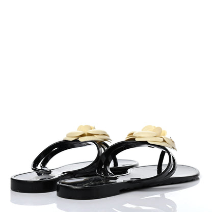 Chanel Jelly Quilted Camellia Thong Sandals 38 White Black 3 of 4