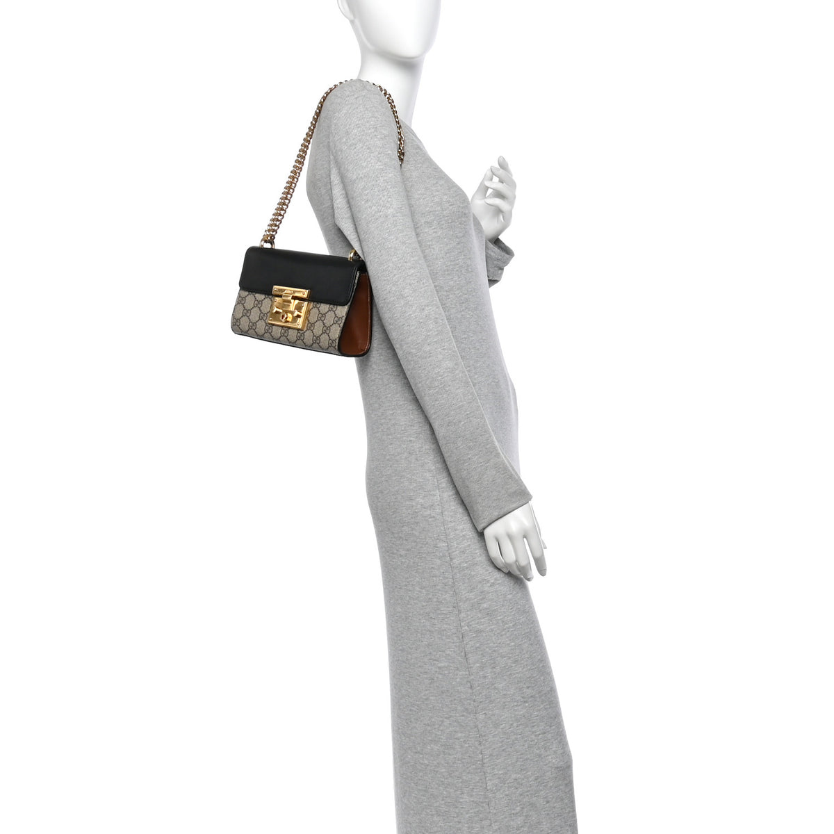 GG Supreme Monogram Calfskin Small Padlock Shoulder Bag Beige Black Cuir
