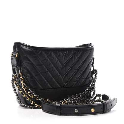 Chanel Aged Calfskin Chevron Quilted Small Gabrielle Hobo Black 3 of 10