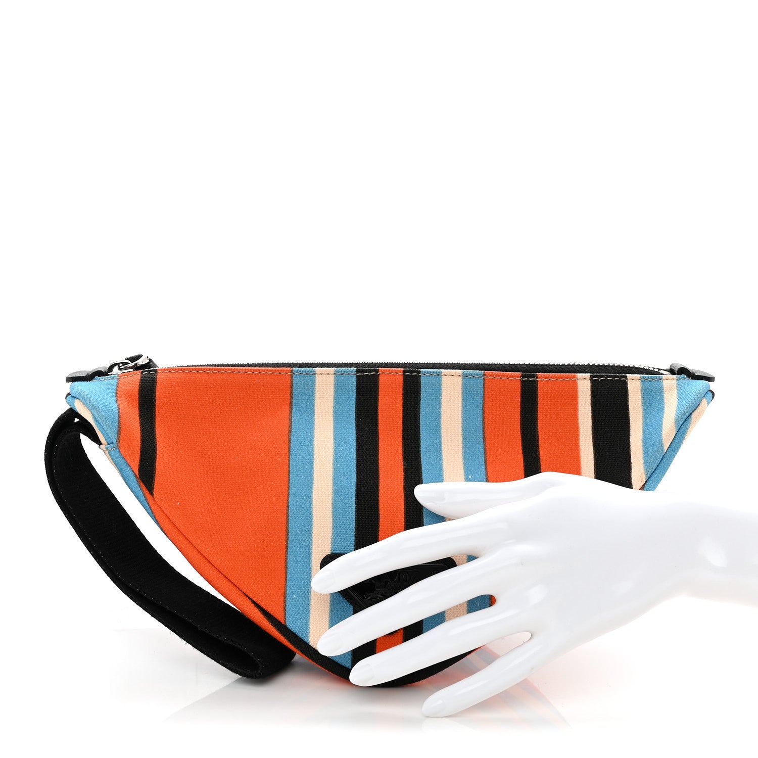 Prada Canvas Baiadera Stripe Wristlet Pouch Arancio 2 of 7