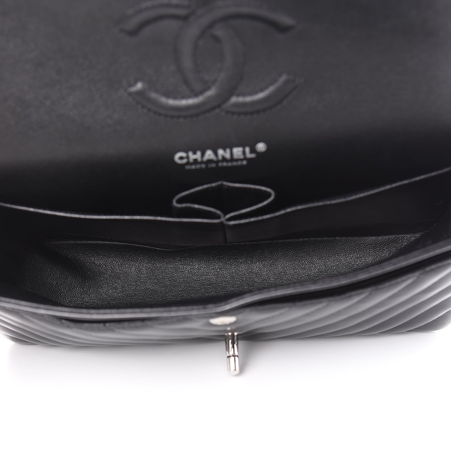 Chanel Caviar Chevron Quilted Medium Double Flap Black 5 of 18