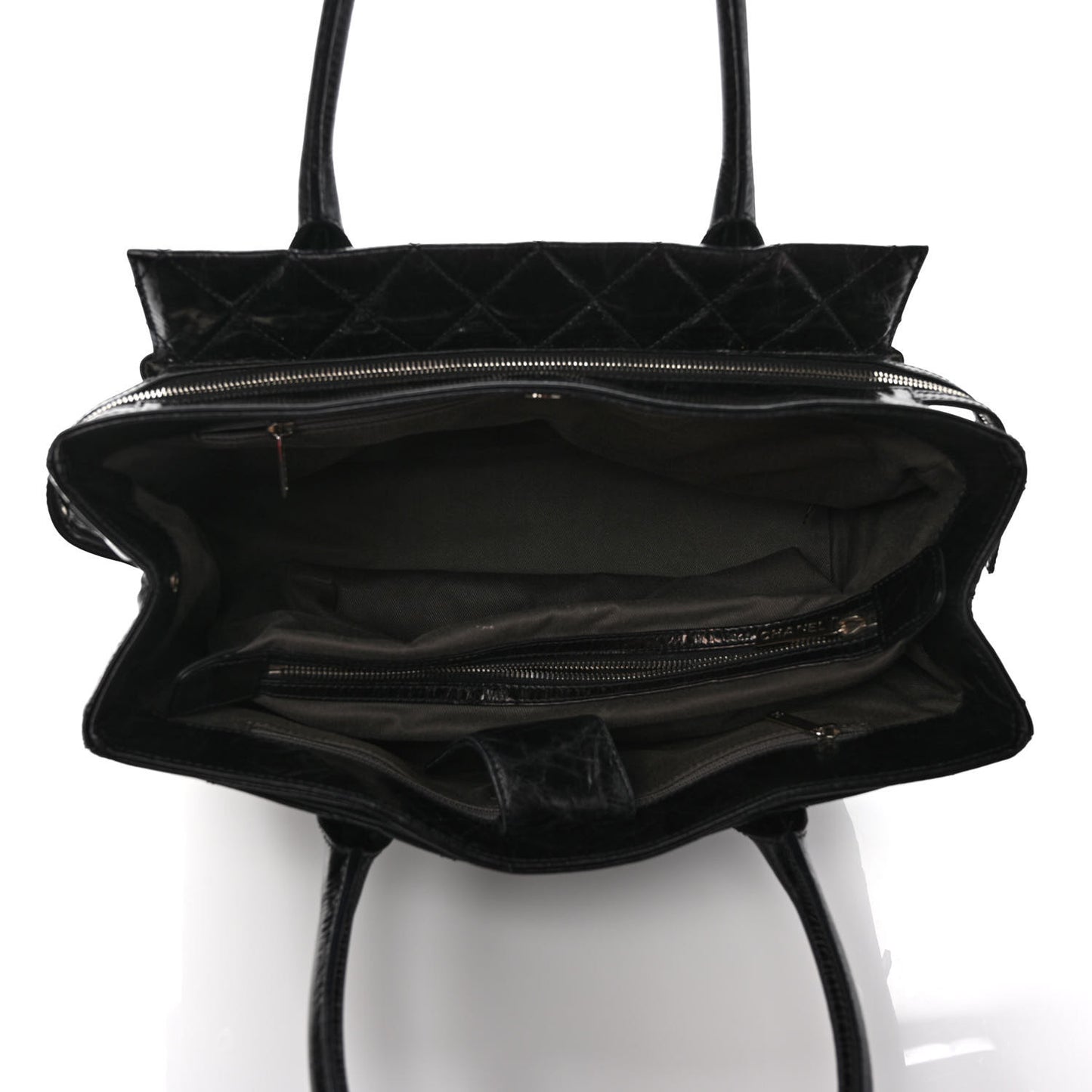 Glazed Calfskin Quilted Large New Portobello Tote Black