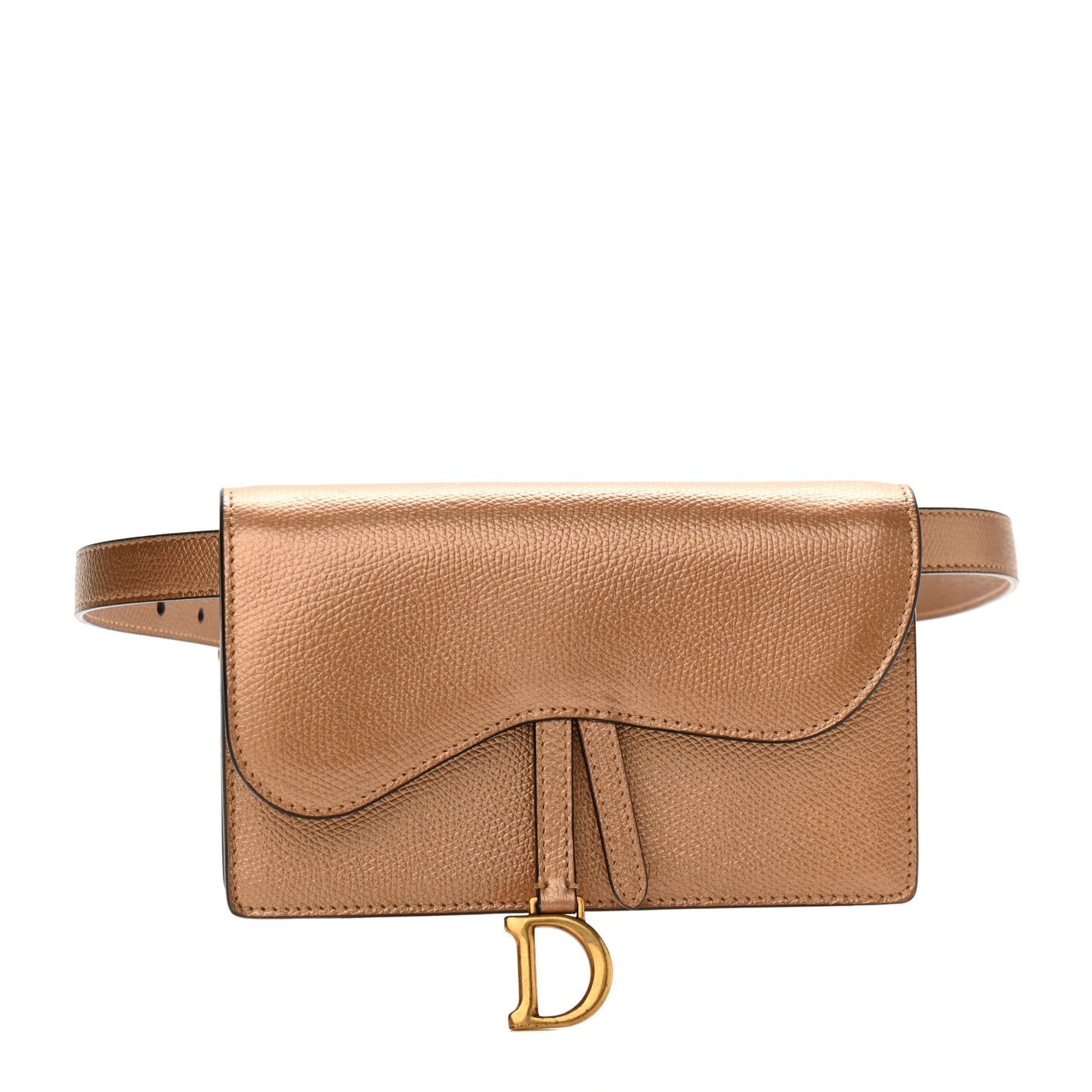 Metallic Grained Calfskin Saddle Belt Bag Gold