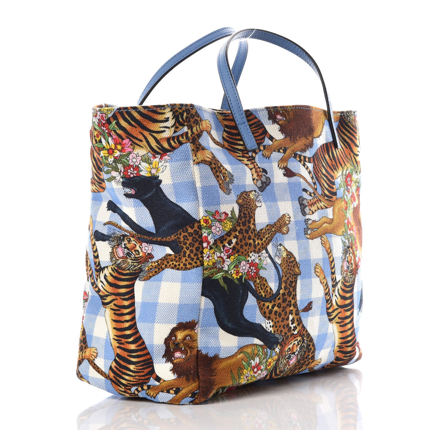 Canvas Kids Felines Vichy Print Tote Clear Sky Blue