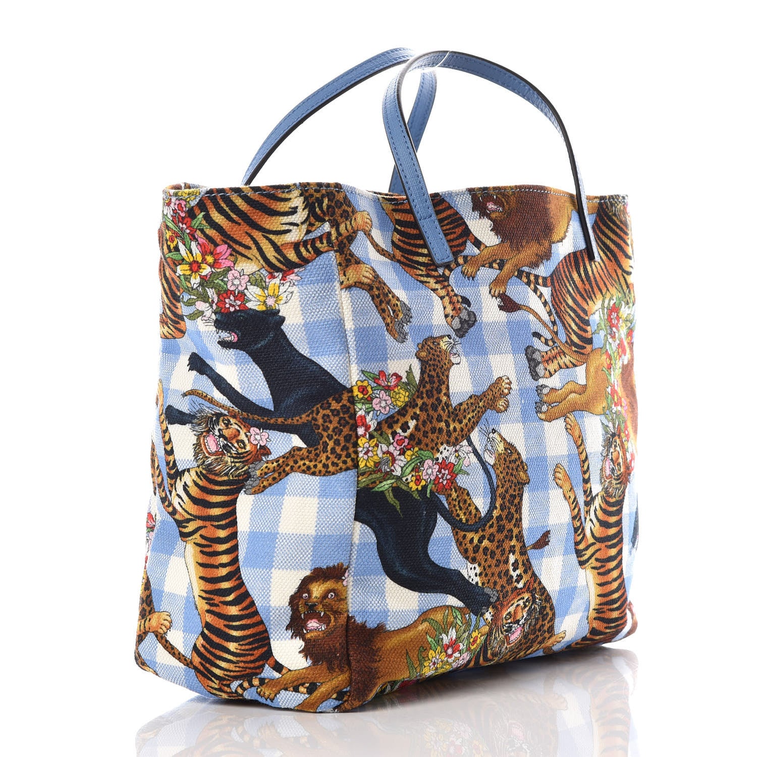 Gucci Canvas Kids Felines Vichy Print Tote Clear Sky Blue 3 of 9