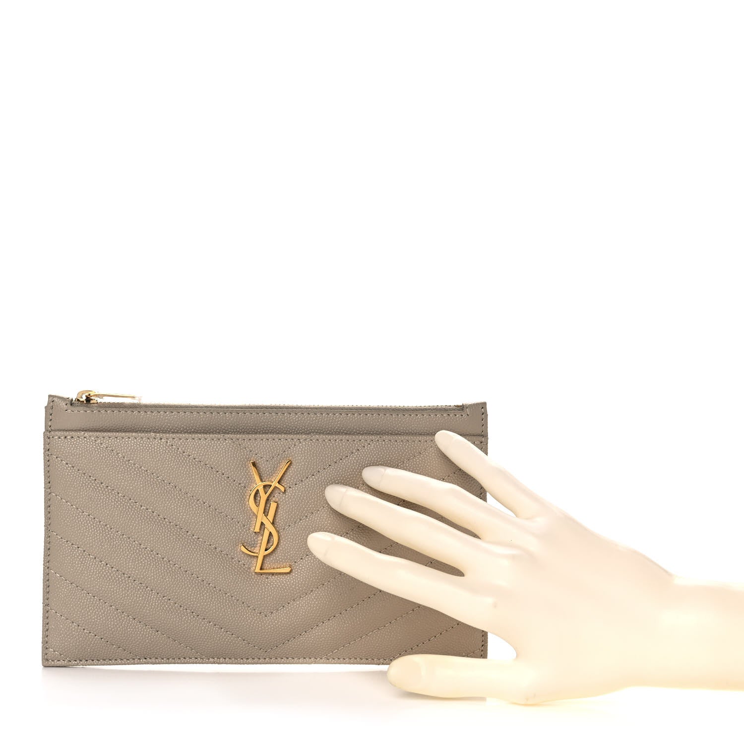 Saint Laurent Grain De Poudre Chevron Monogram Bill Pouch Sea Salt 2 of 10