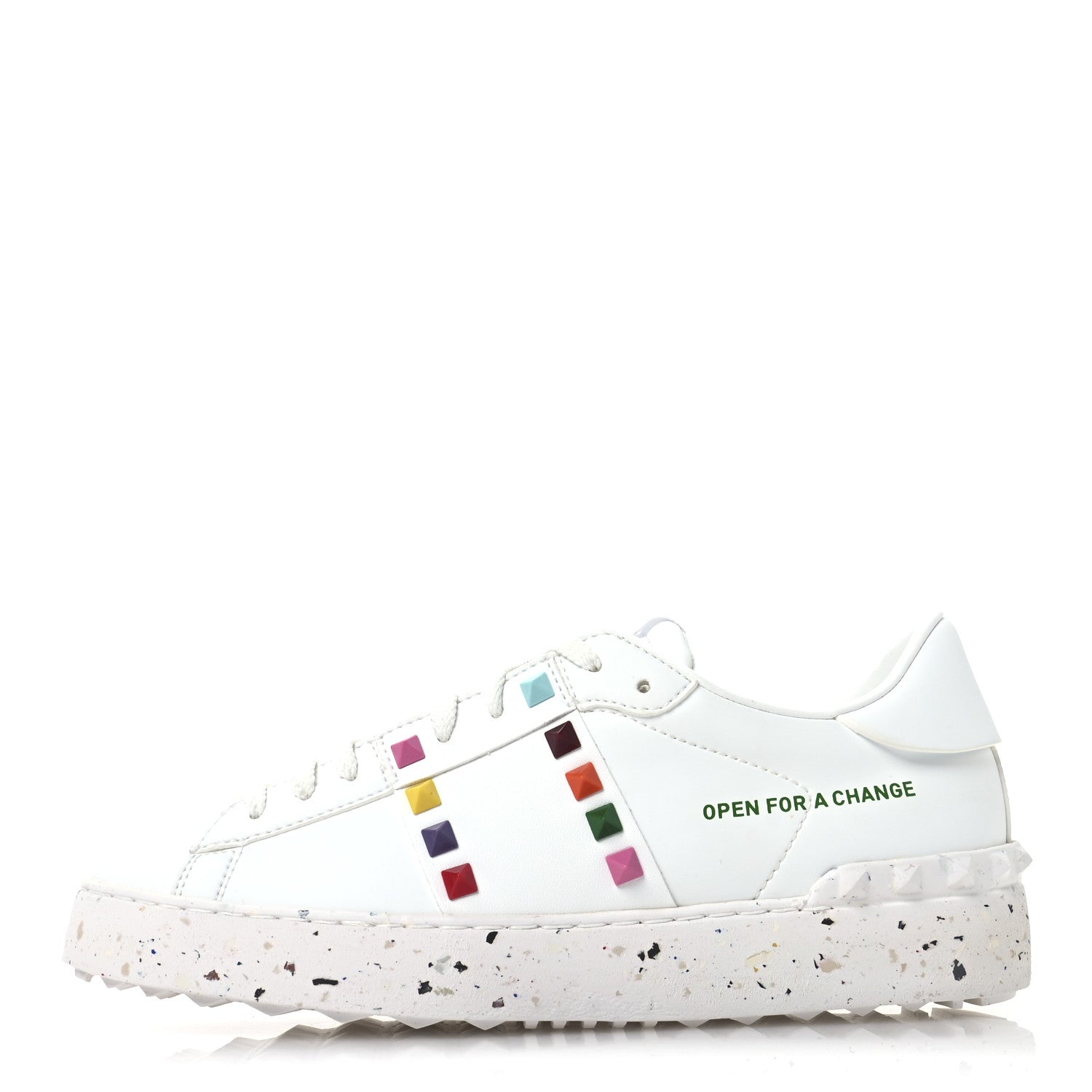 Valentino Garavani Vegan Leather Womens Rockstud Open for a Change Sneakers 37.5 White Multicolor 1 of 9