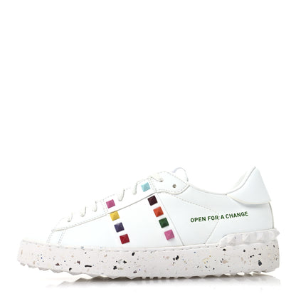 Valentino Garavani Vegan Leather Womens Rockstud Open for a Change Sneakers 37.5 White Multicolor 1 of 9