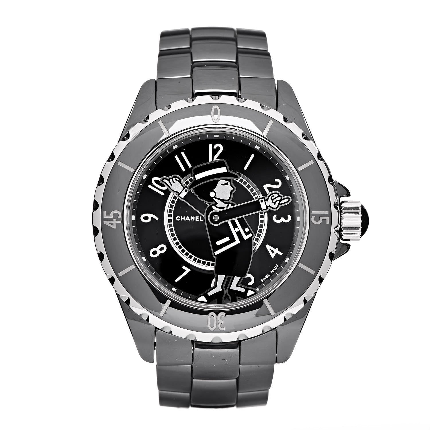 Chanel Stainless Steel Ceramic Diamond 38mm J12 Limited Edition Mademoiselle Automatic Watch Black 1 of 14