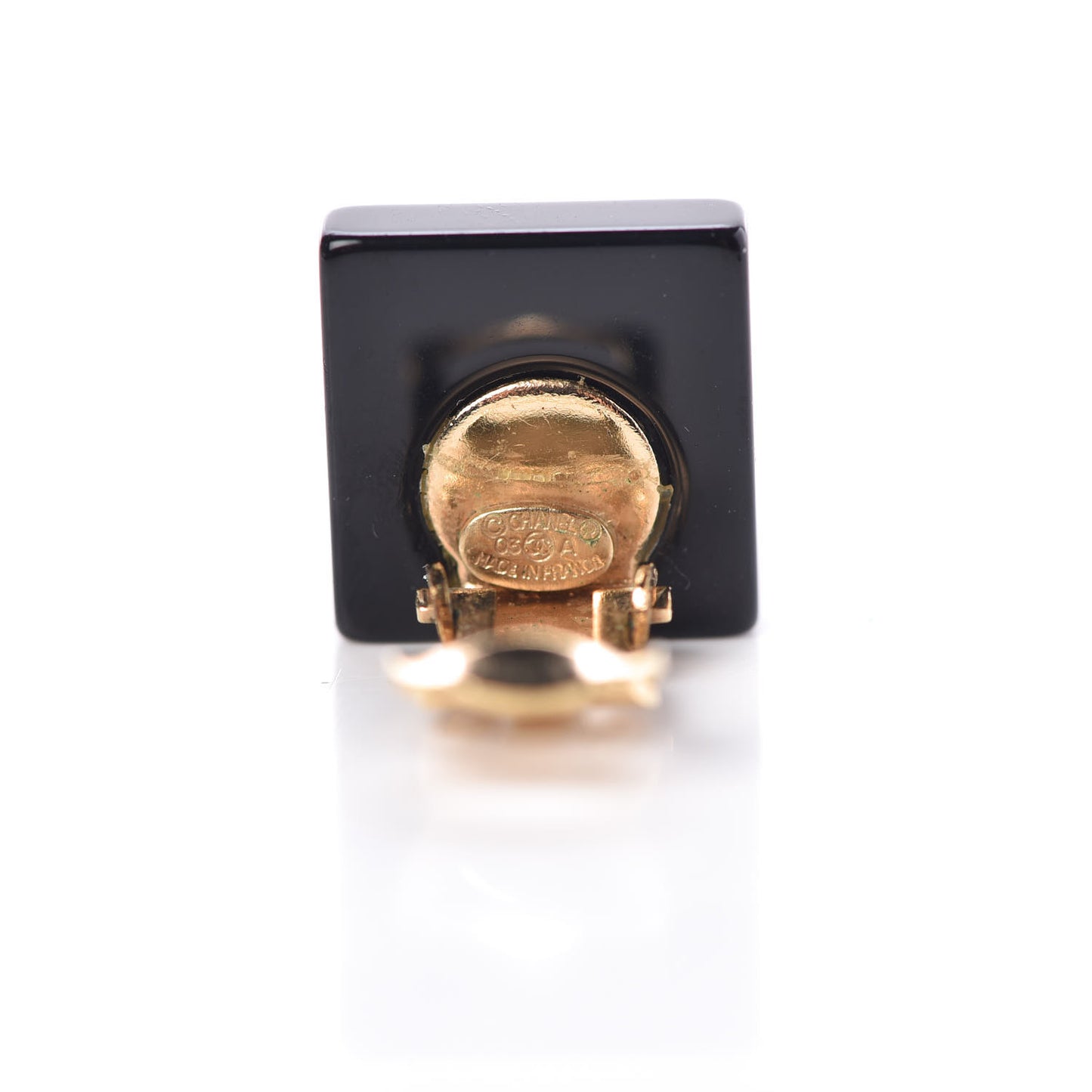 Resin CC Clip On Earrings Black Gold