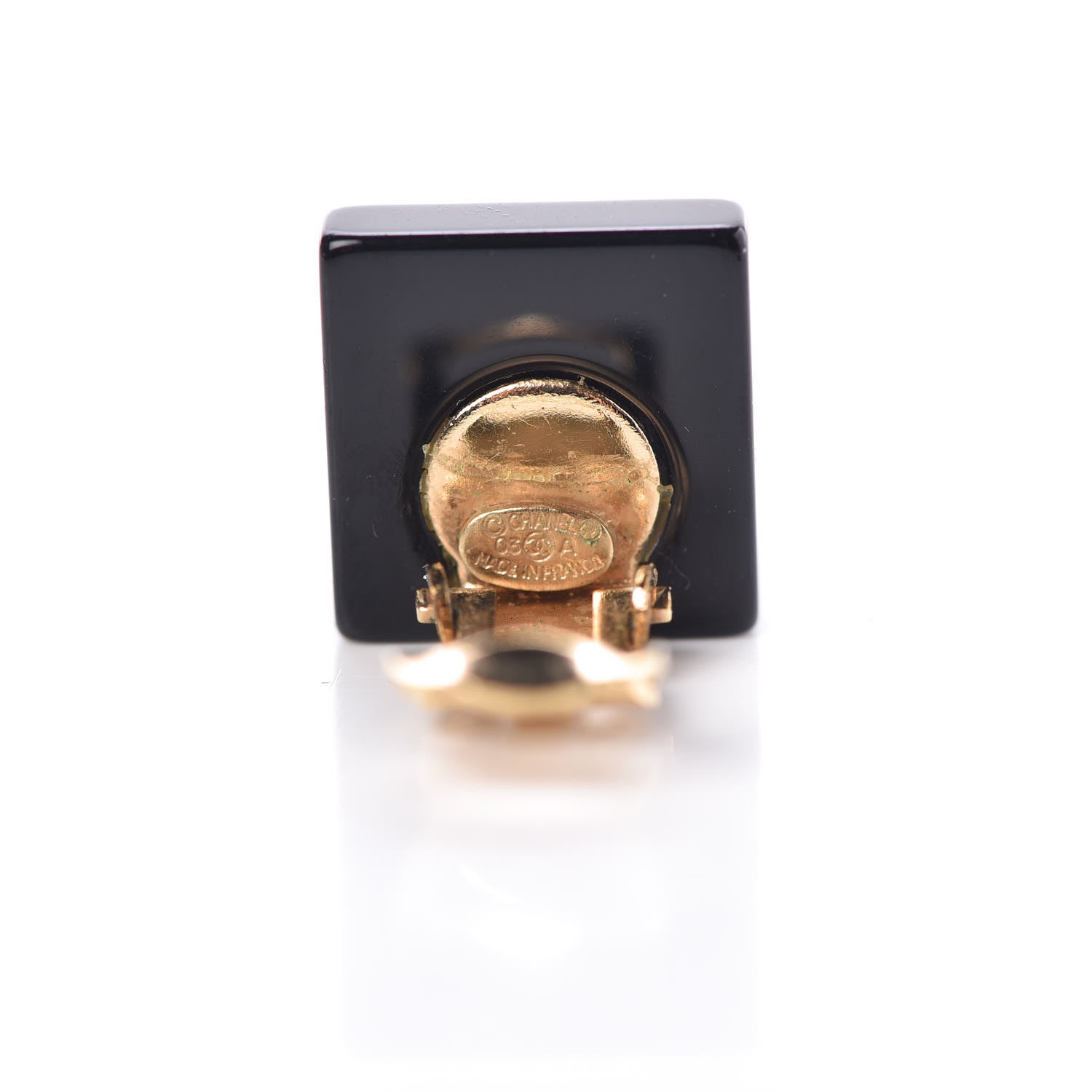 Chanel Resin CC Clip On Earrings Black Gold 4 of 4