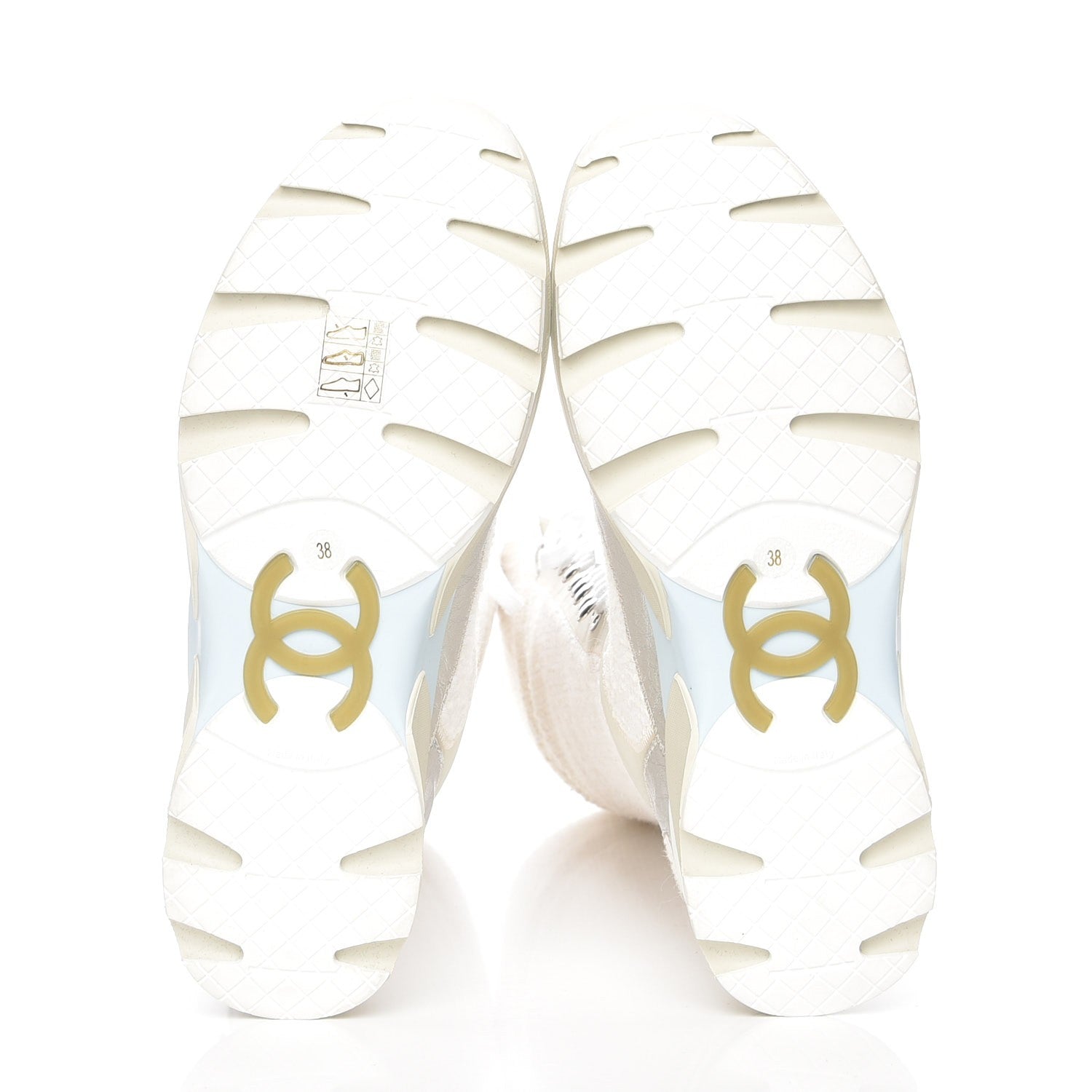 Chanel Tweed Suede Calfskin Sneaker High Boots 38 White Ecru Silver 4 of 7