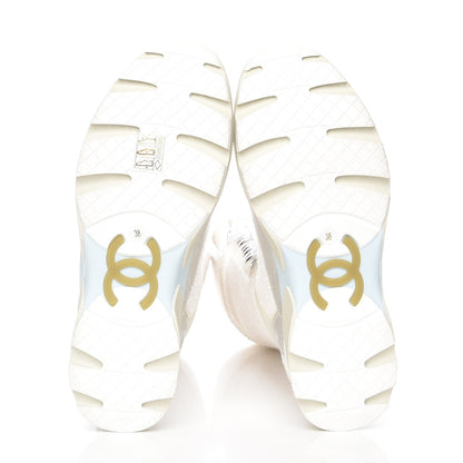 Chanel Tweed Suede Calfskin Sneaker High Boots 38 White Ecru Silver 4 of 7
