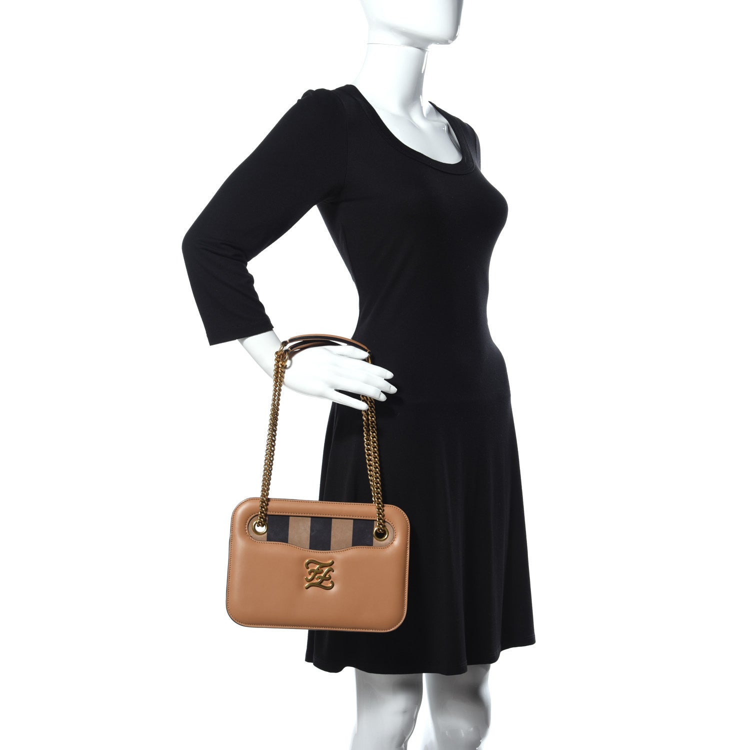 Fendi Vitello King Nubuck Pequin Karligraphy Pocket Shoulder Bag Biscuit Tobacco Moro 2 of 13