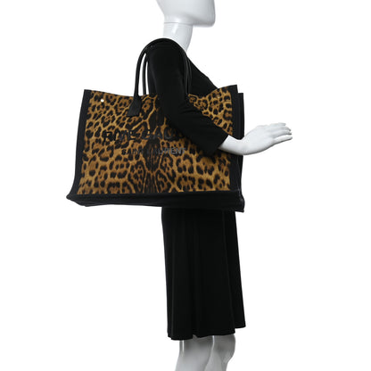 Saint Laurent Canvas Calfskin Leopard Print Rive Gauche Noe Tote Natural Black 2 of 8