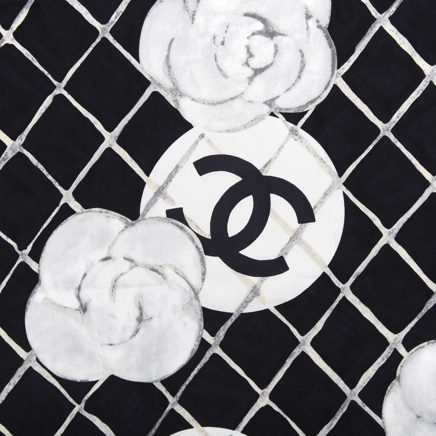 Silk CC Logo Camellia Scarf White Black