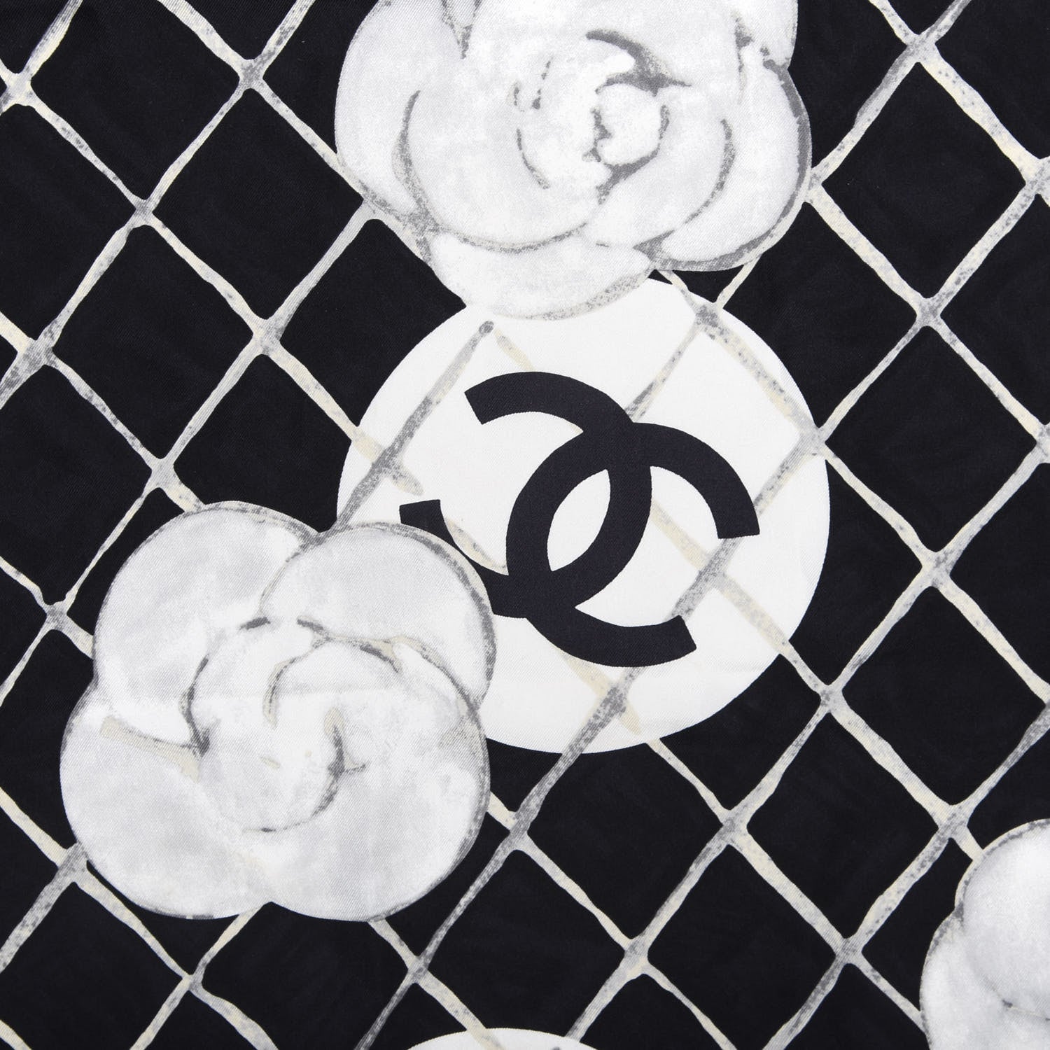 Chanel Silk CC Logo Camellia Scarf White Black 3 of 3