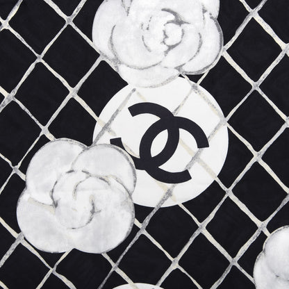 Chanel Silk CC Logo Camellia Scarf White Black 3 of 3