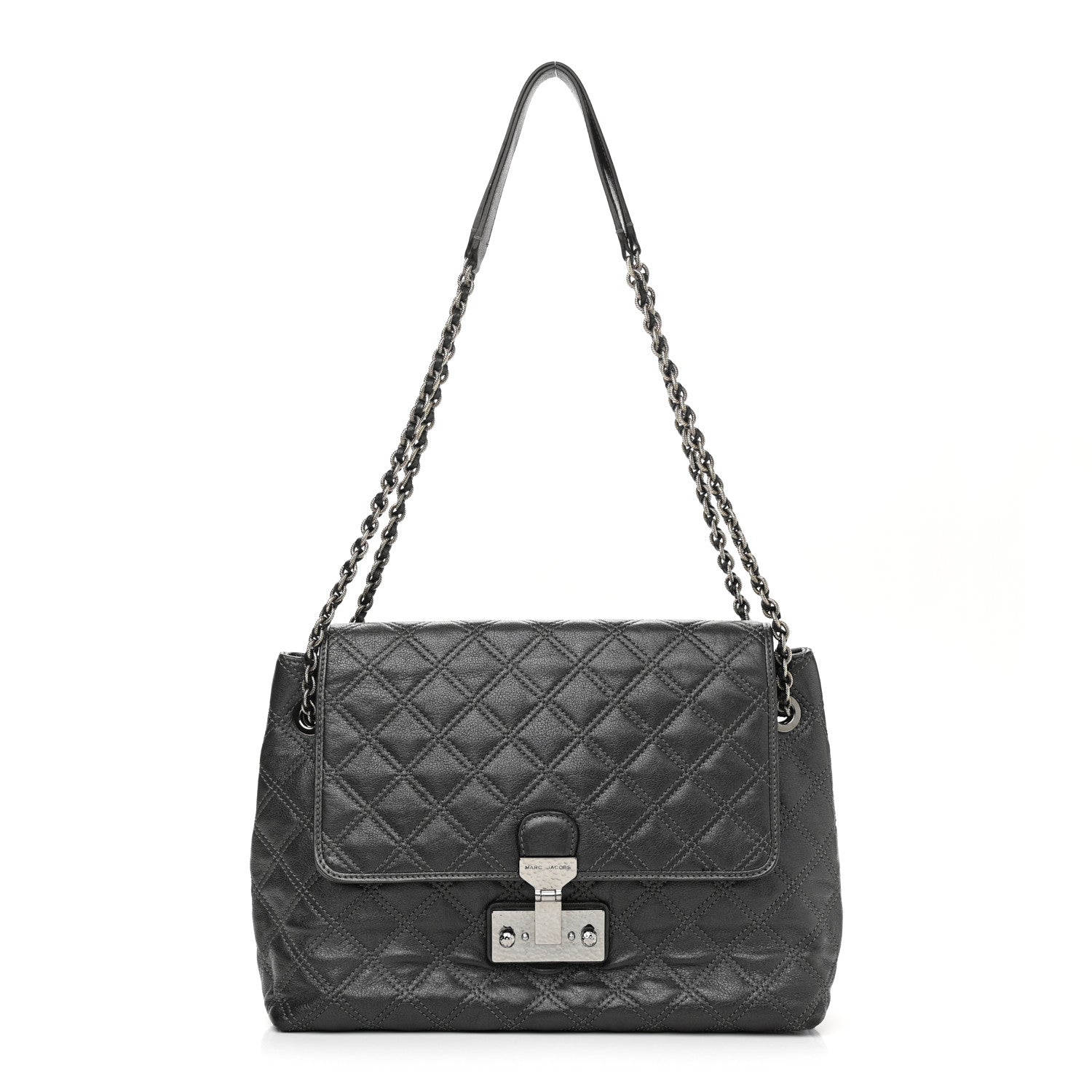 Marc Jacobs Lacquered Lambskin Baroque The XL Single Flap Pearl Anthracite 1 of 16