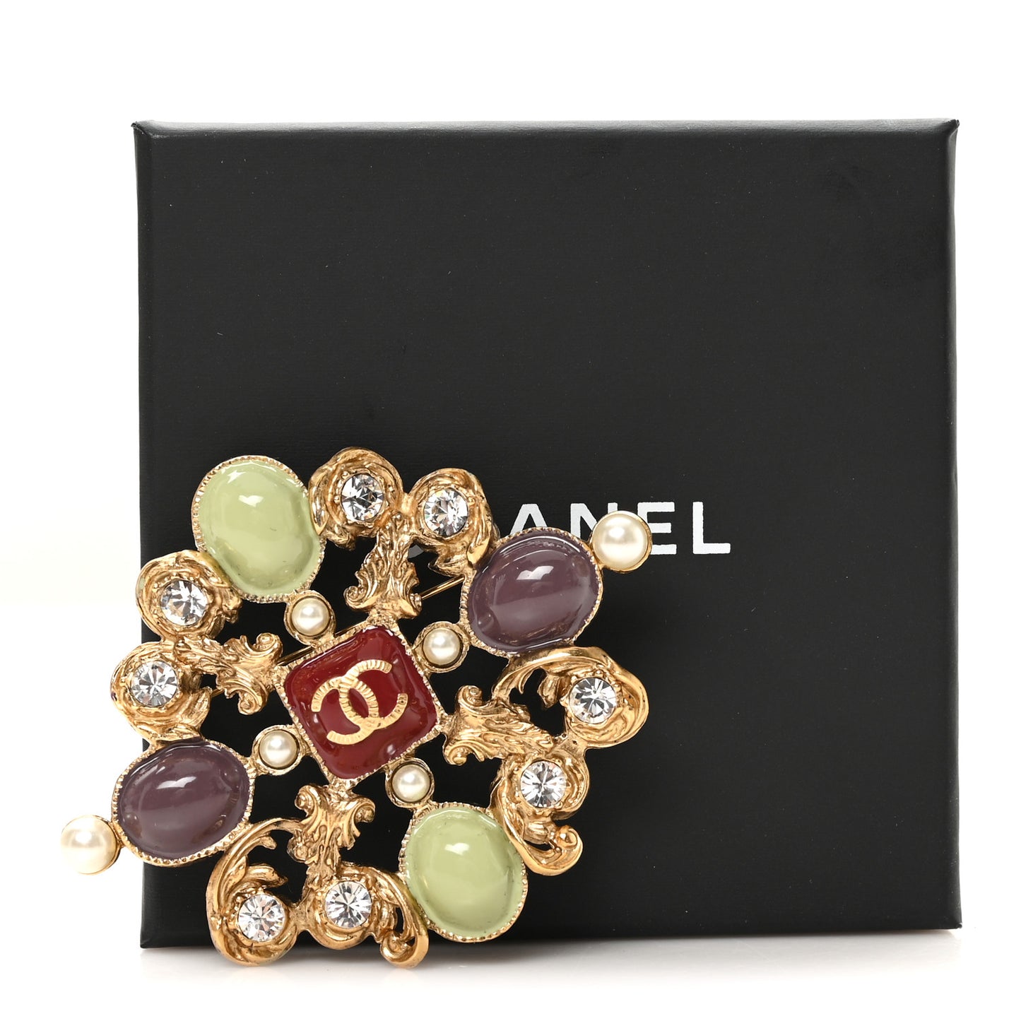 Resin Gripoix Poured Glass Crystal CC Brooch Multicolor