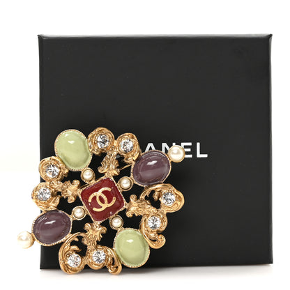 Chanel Resin Gripoix Poured Glass Crystal CC Brooch Multicolor 4 of 4