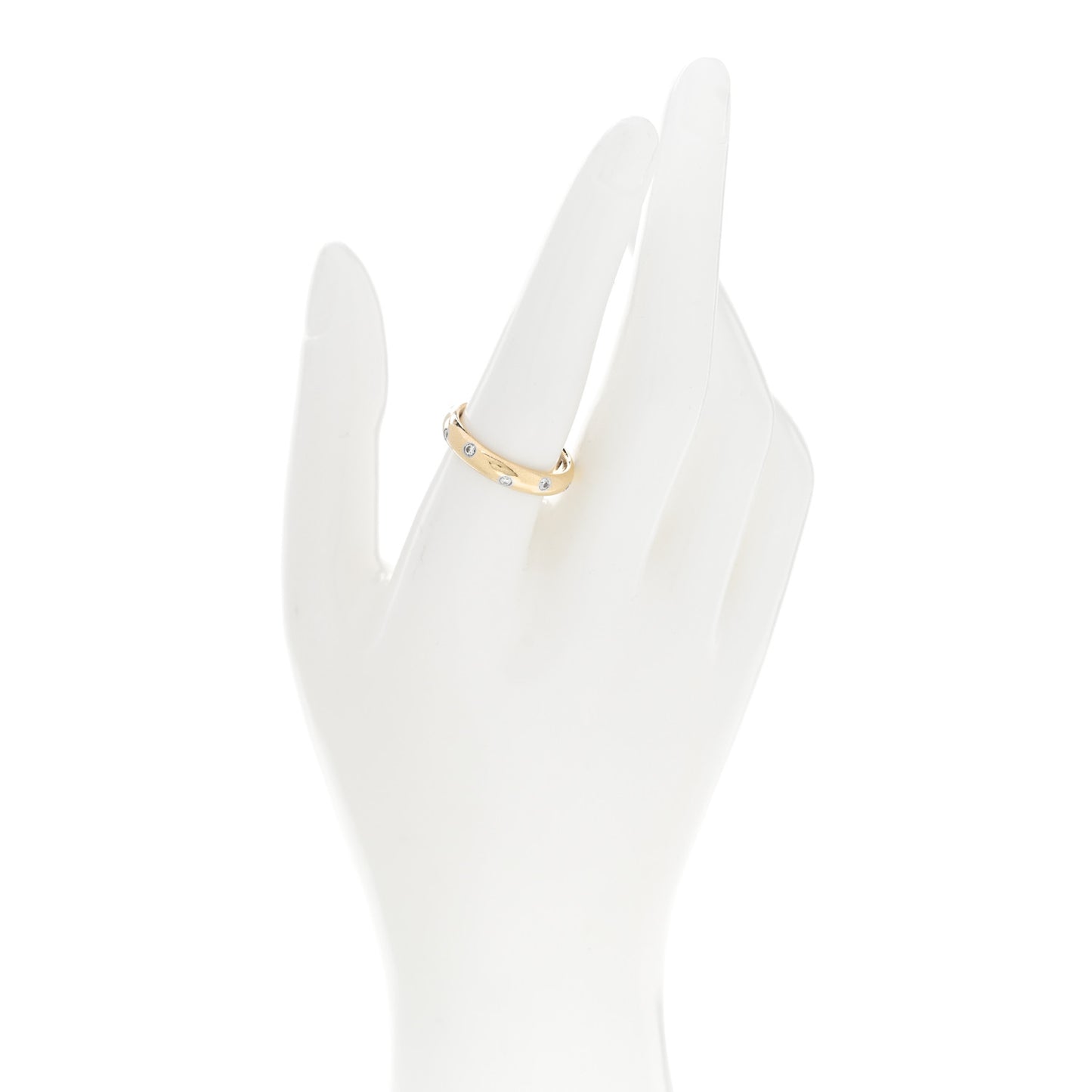 18K Yellow Gold Platinum Diamond 4mm Etoile Band Ring 56 7.5