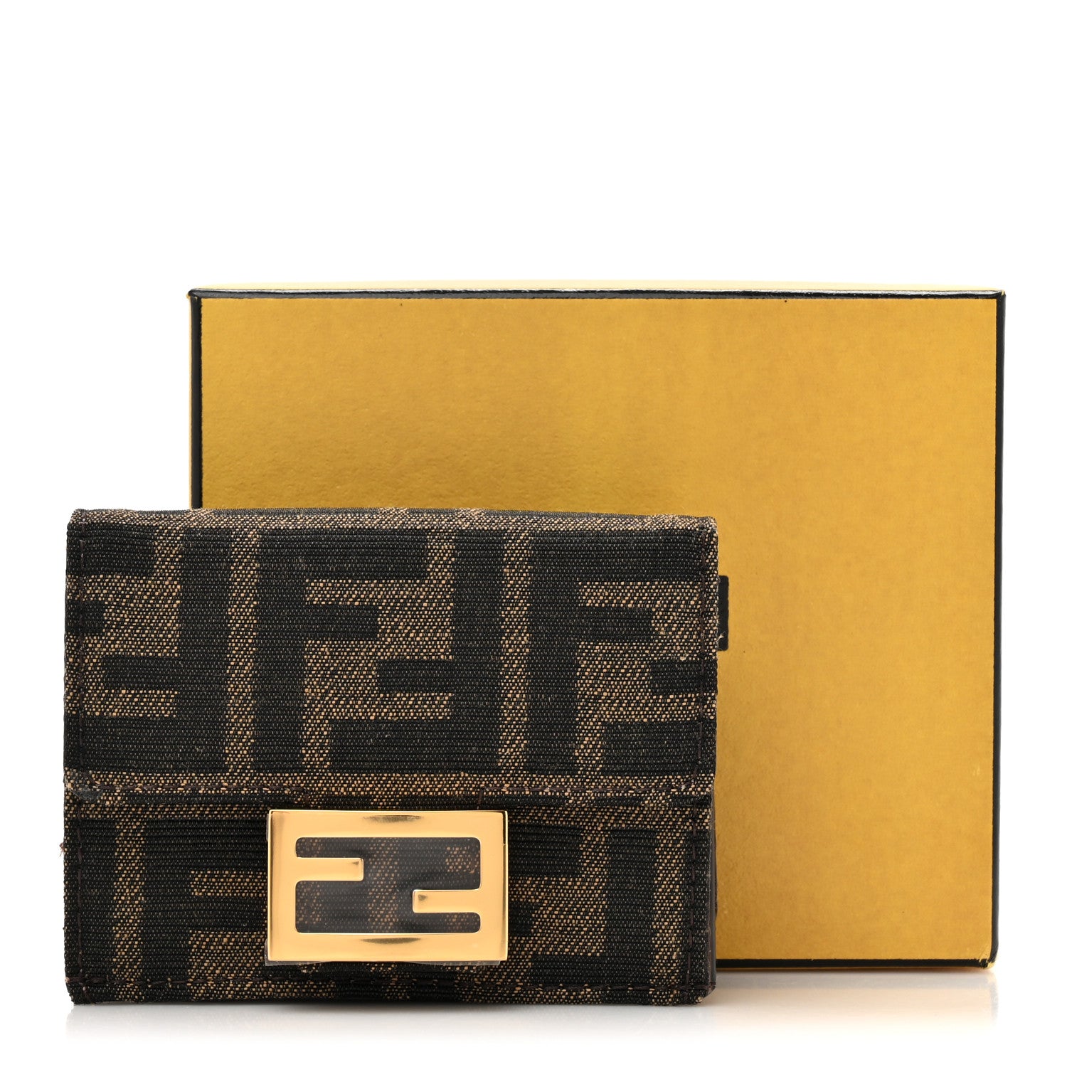 Fendi Fabric Jacquard FF 1974 Micro Trifold Baguette Wallet Tobacco Moro 10 of 10