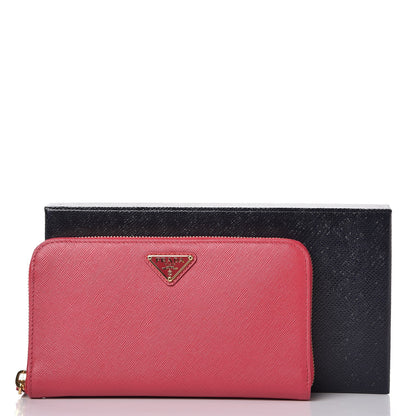 Prada Saffiano Triangle Zip Around Wallet Peonia 9 of 9