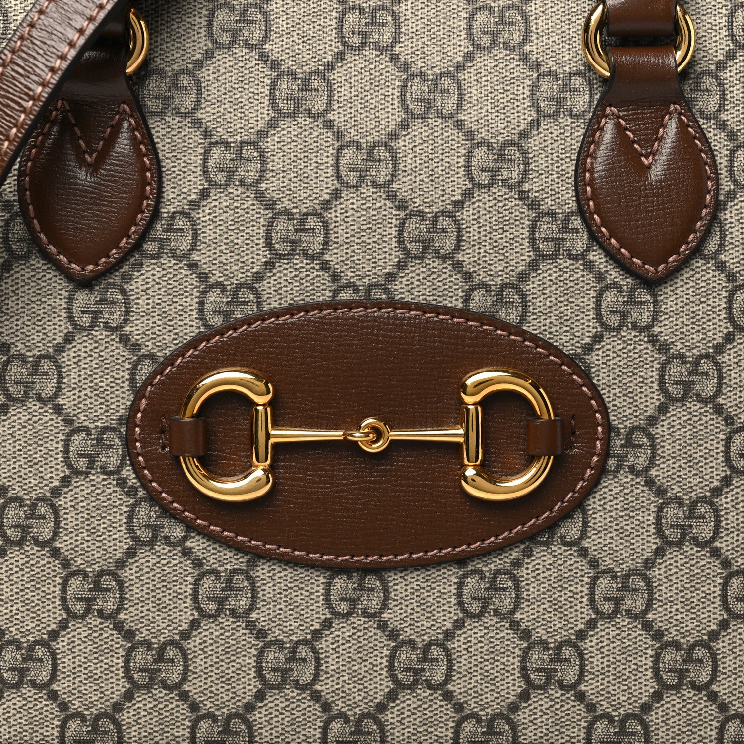Gucci GG Supreme Monogram Azalea Calfskin Small Horsebit 1955 Top Handle Bag Beige Ebony Brown Sugar 8 of 11