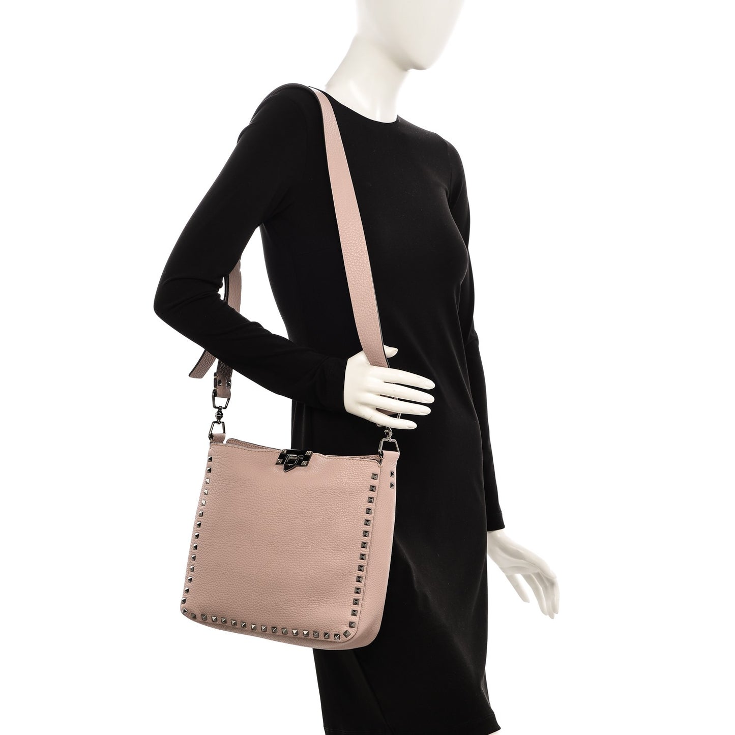 Pebbled Calfskin Small Rockstud Flip-Lock Messenger Bag Poudre