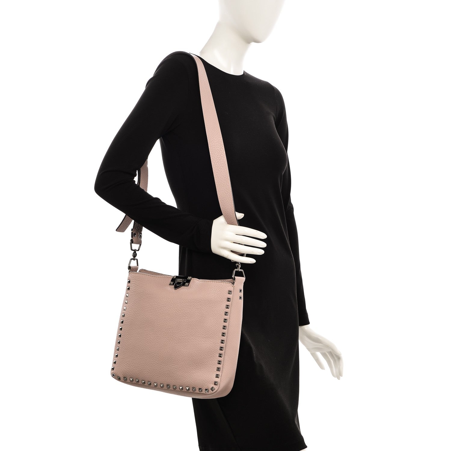 Valentino Garavani Pebbled Calfskin Small Rockstud Flip-Lock Messenger Bag Poudre 2 of 8
