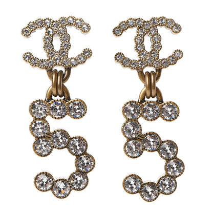 Chanel Metal Crystal City of Lights No 5 Drop Earrings Gold 1 of 4