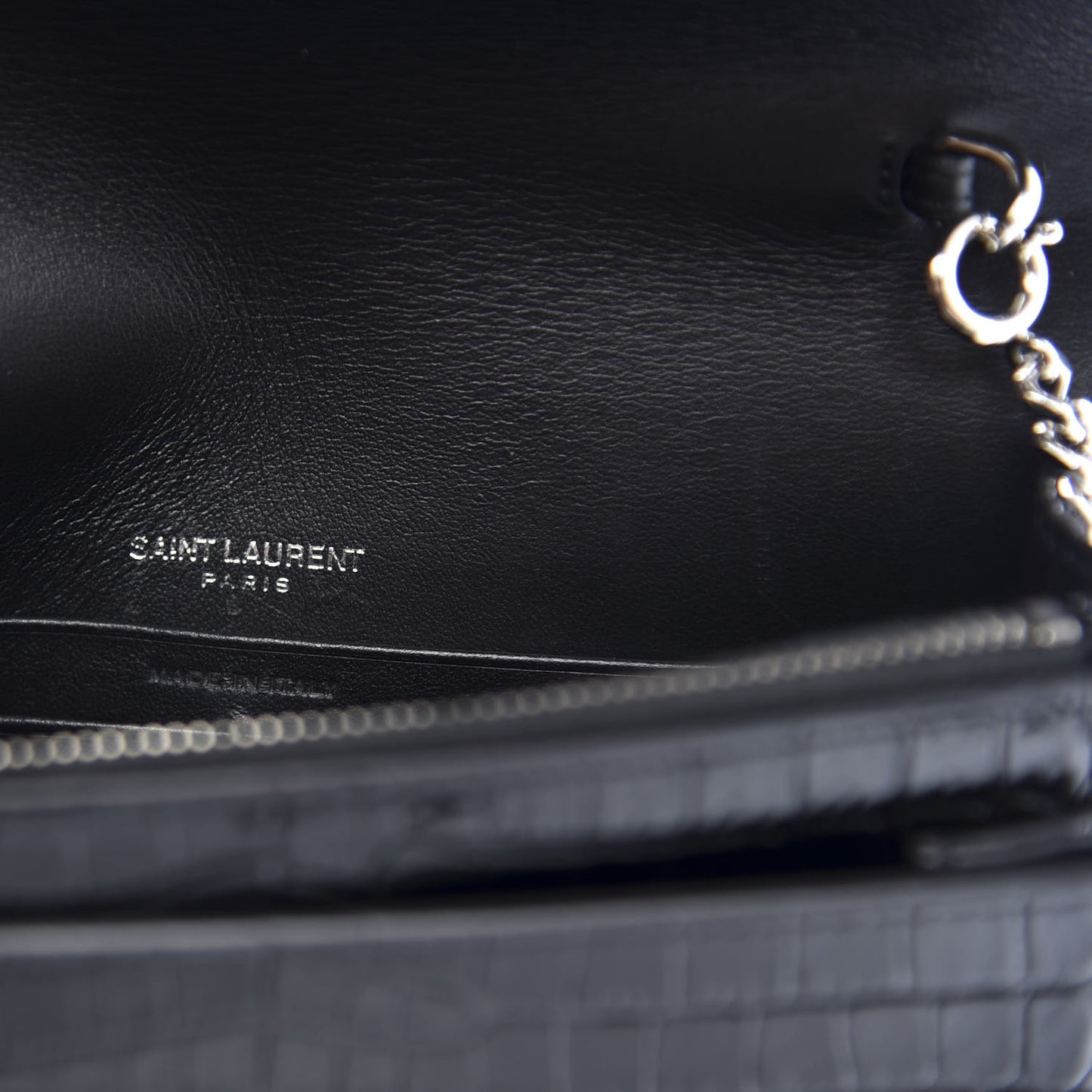 Calfskin Crocodile Embossed Monogram Sunset Top Handle Chain Wallet Black