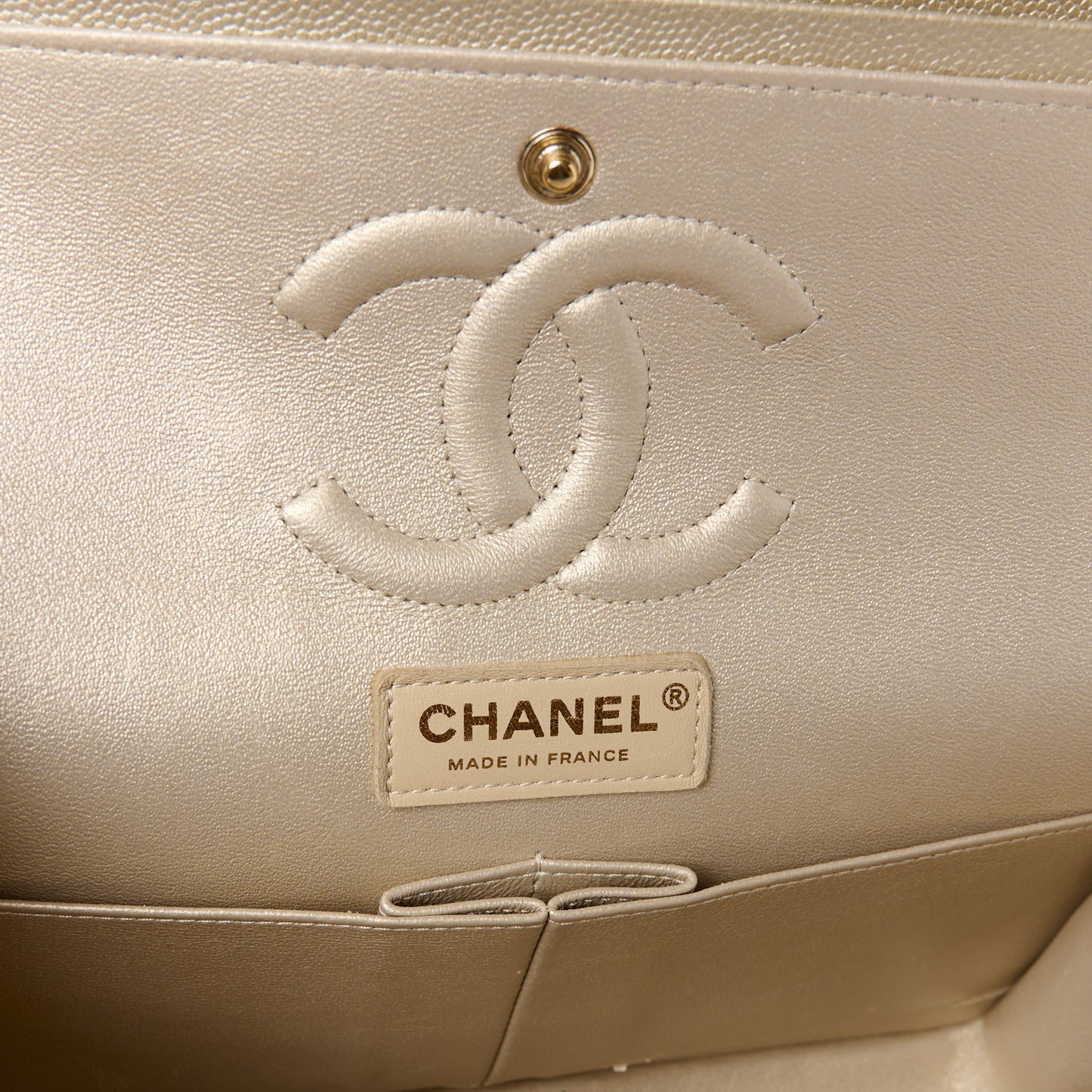 Metallic Caviar Quilted Medium Double Flap Light Gold