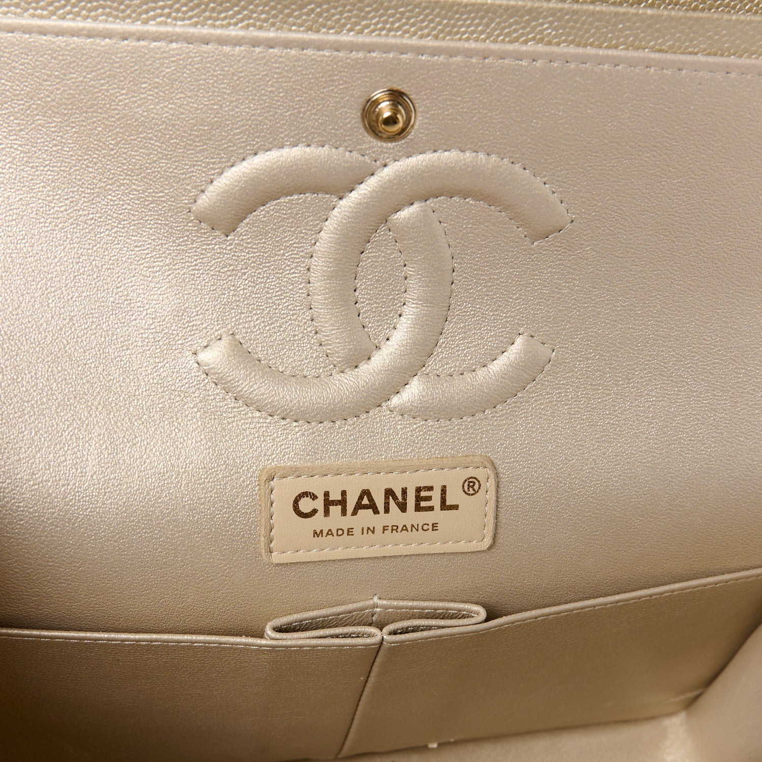 Chanel Metallic Caviar Quilted Medium Double Flap Light Gold 6 of 12