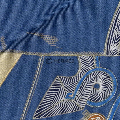 Hermes Silk Zouaves Et Dragons Wash Scarf 90 Marine Beige Black 4 of 6
