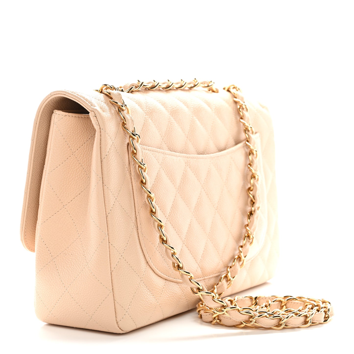 Caviar Quilted Jumbo Double Flap Light Beige