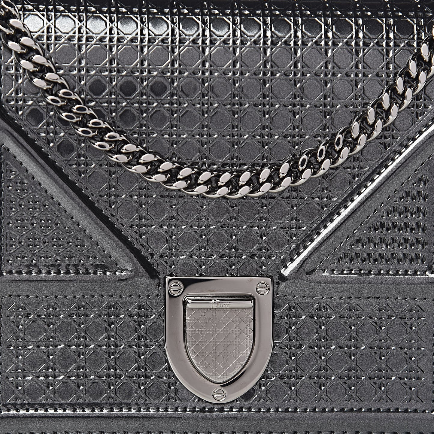 Metallic Patent Micro-Cannage Diorama Wallet on Chain Pouch Onyx Black