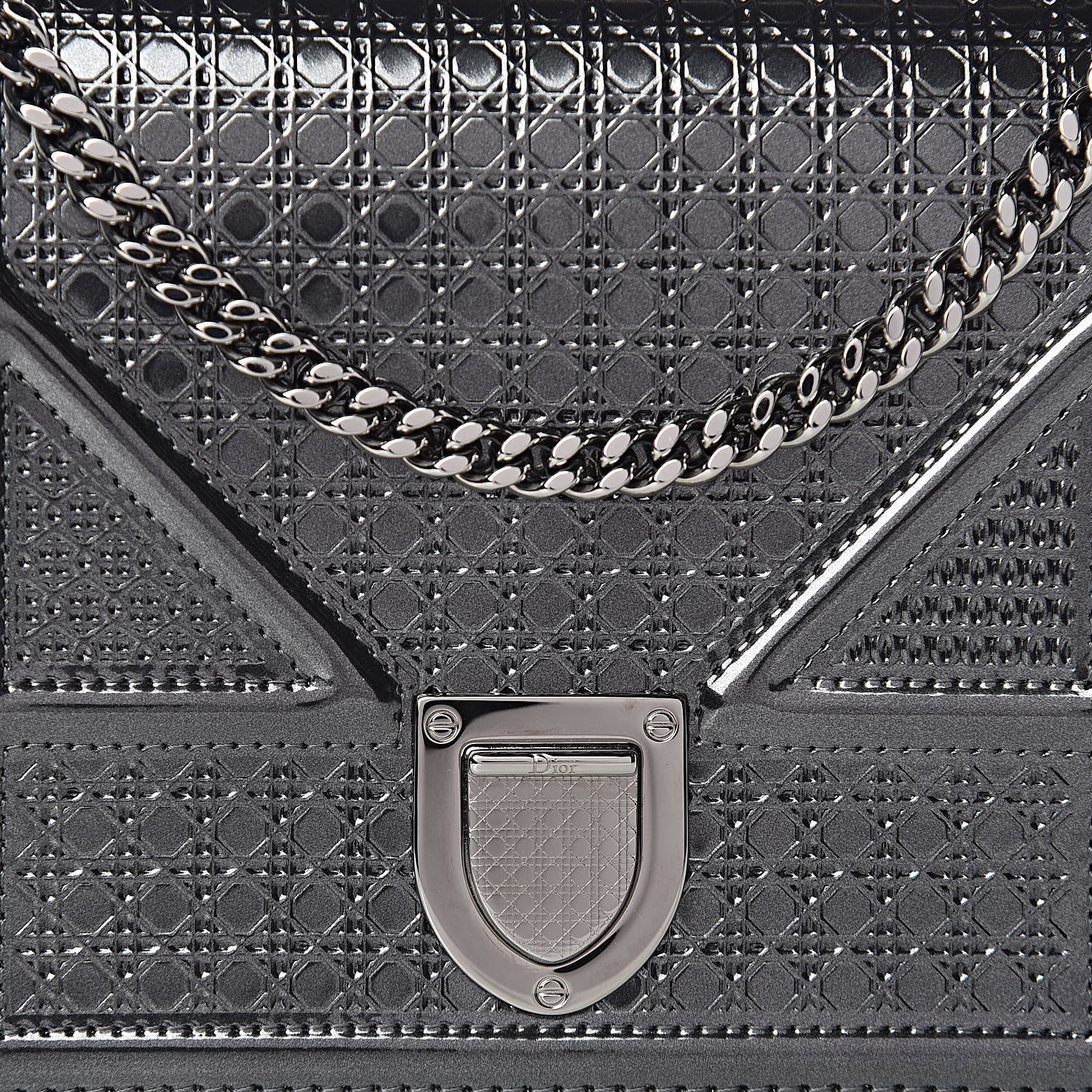 Christian Dior Metallic Patent Micro-Cannage Diorama Wallet on Chain Pouch Onyx Black 11 of 14