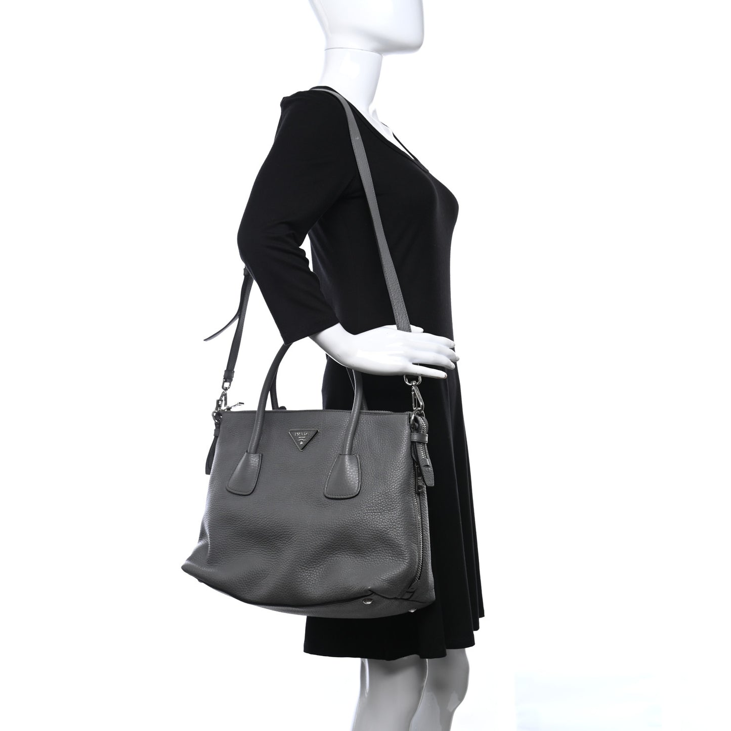Vitello Daino Side Zip Tote Marmo