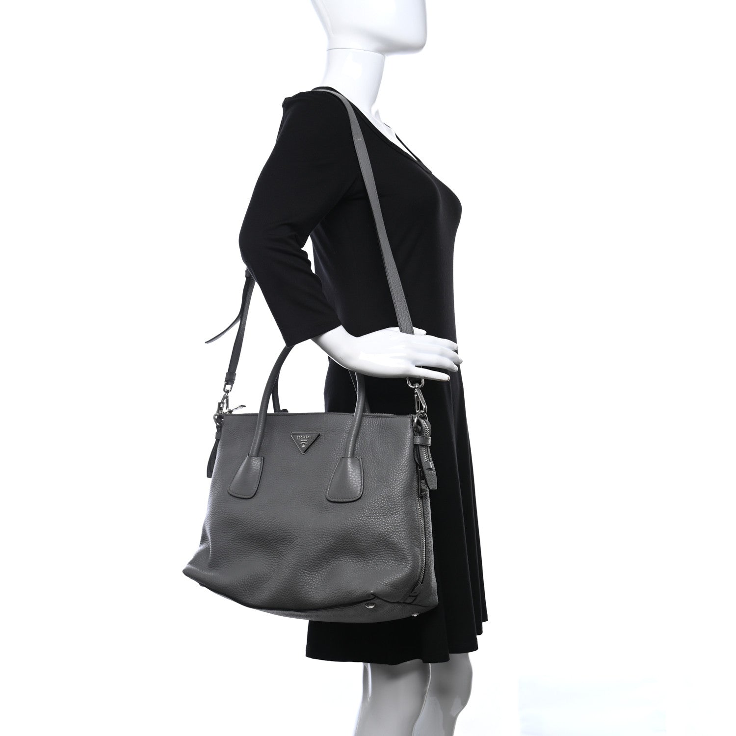 Prada Vitello Daino Side Zip Tote Marmo 2 of 10