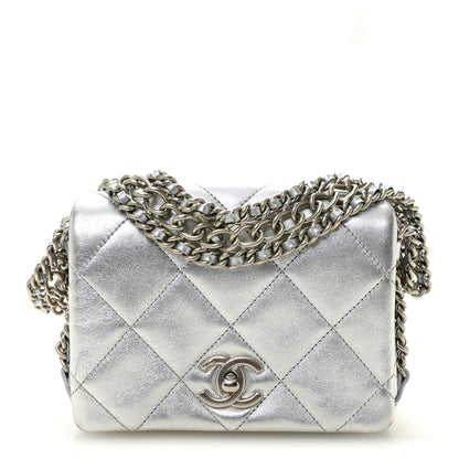 Chanel Metallic Lambskin Quilted Mini Chain Rows Flap Silver 1 of 10