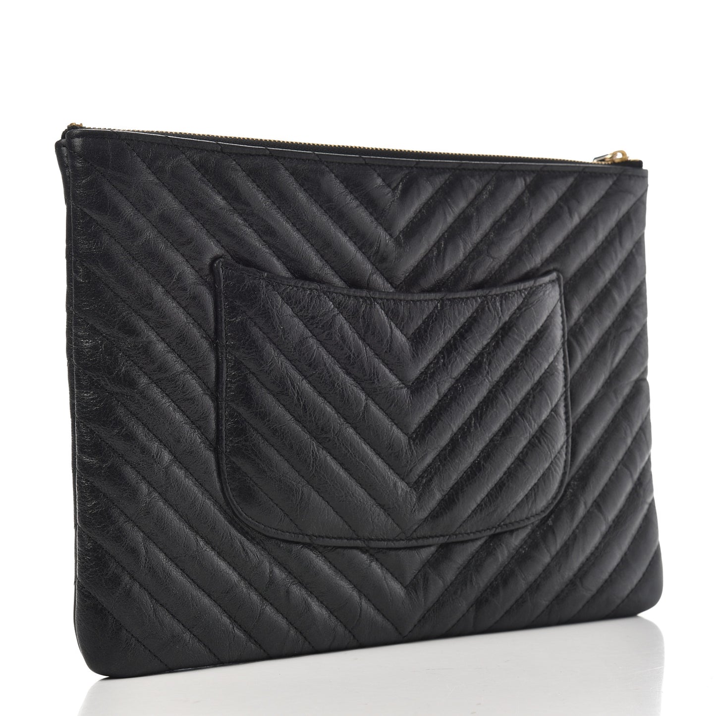 Aged Calfskin Chevron Quilted Medium Cosmetic Case Black