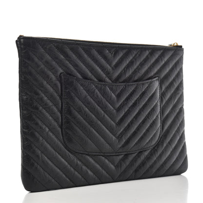 Chanel Aged Calfskin Chevron Quilted Medium Cosmetic Case Black 3 of 8
