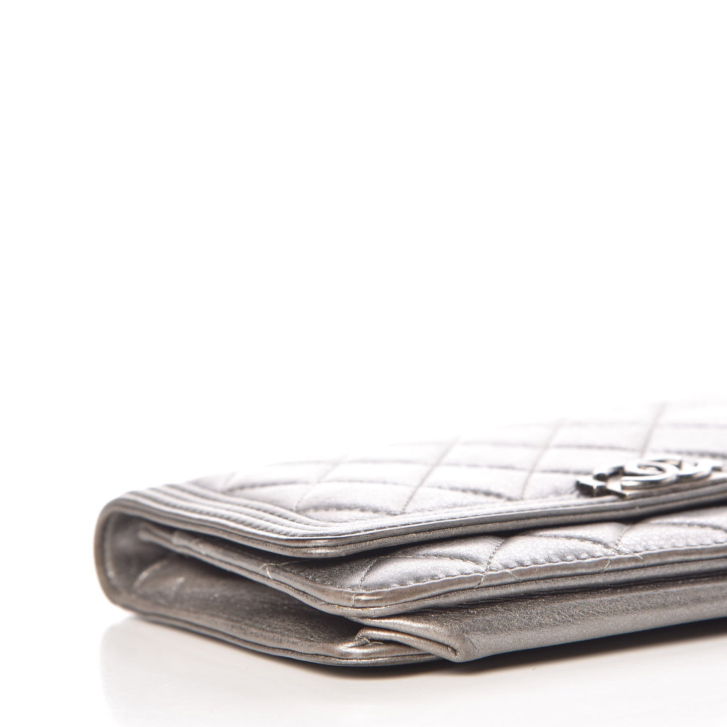 Metallic Calfskin Quilted Boy Wallet On Chain WOC Silver