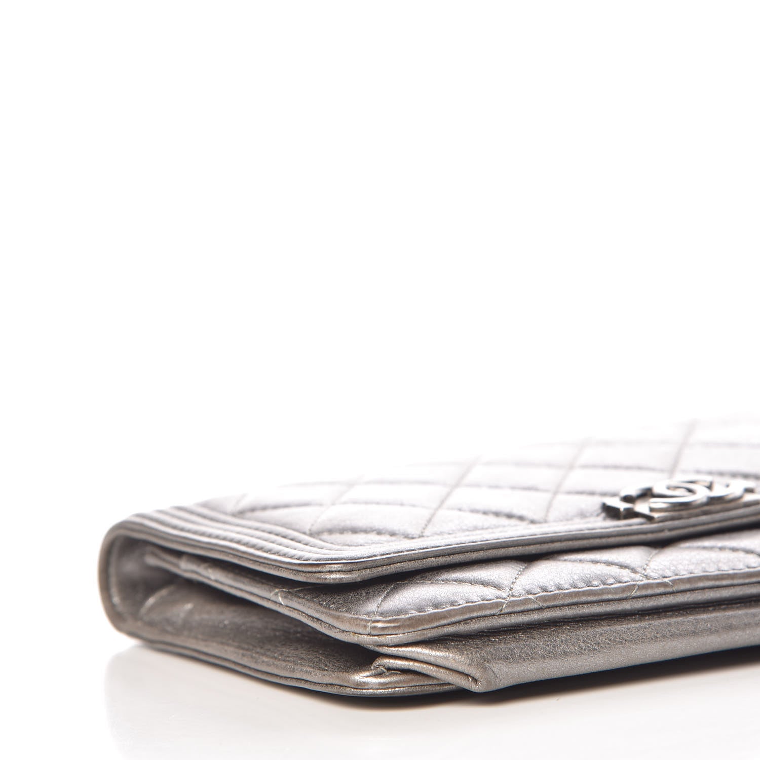 Chanel Metallic Calfskin Quilted Boy Wallet On Chain WOC Silver 9 of 13